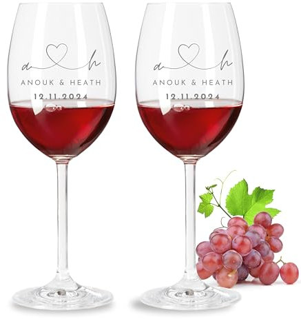 Leonardo Weinglas 2er Set mit Gravur - Hochzeitsgeschenke für Brautpaar, Personalisiertes Geschenk zur Hochzeit, Verlobung, Jahrestag mit Initialen, Name und Datum