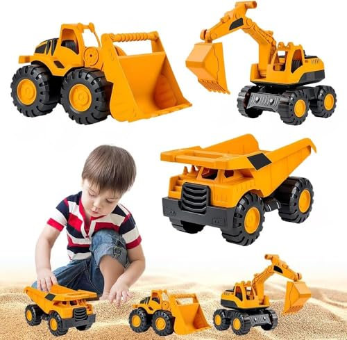 Sandspielzeug, 3 Stück Bagger Spielzeug, Bagger Sandkasten, SandspielzeugAuto, Kipplaster Bagger-Strandspielzeug Auto, Reifen aus Softmaterial, Sandspielzeug ab 3-6 Jahr Mädchen Junge Spielzeug