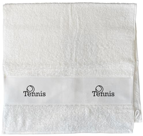 Huuraa Handtuch Tennis Ball Geschenk | 50x100cm White Baumwolle Handtuch Geschenkidee Weißes Gästehandtuch mit Motiv Gästetuch Weich und Saugstark