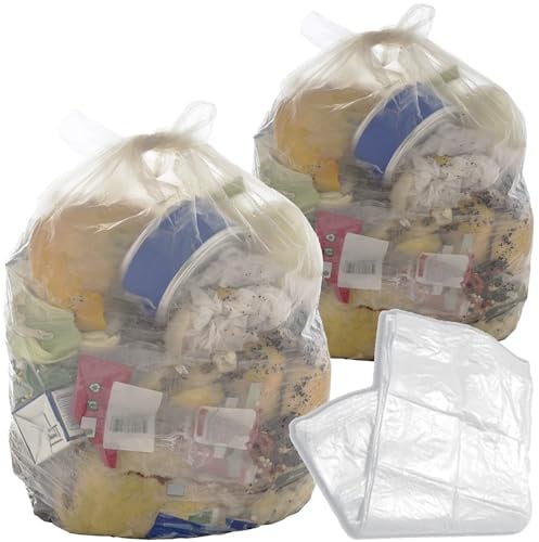 Clear Transparent Plastic Bin Bags 90L Refuse Sacks | For Home, Kitchen, Bedroom & Office 18x29x39 Inch