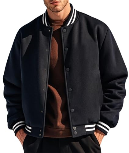 Oanviso Blousons Homme Veste Baseball Unisexe Blouson Bombardier Hiver Automne Hiphop Manches Longues Jacket avec Boutons