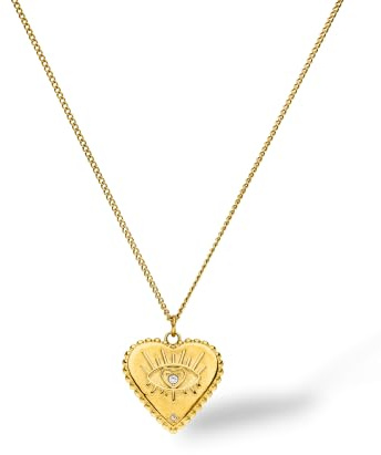 Purelei Herz Kette mit Auge – Edelstahl 18K vergoldet/rosévergoldet/silber – Zirkonia Schmuckstein – Verstellbar 50–55 cm – Damen Halskette mit Herzanhänger