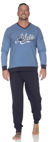 Normann Herren Langarm Schlafanzug mit Bündchen Pyjama mit Frontprint in toller Optik