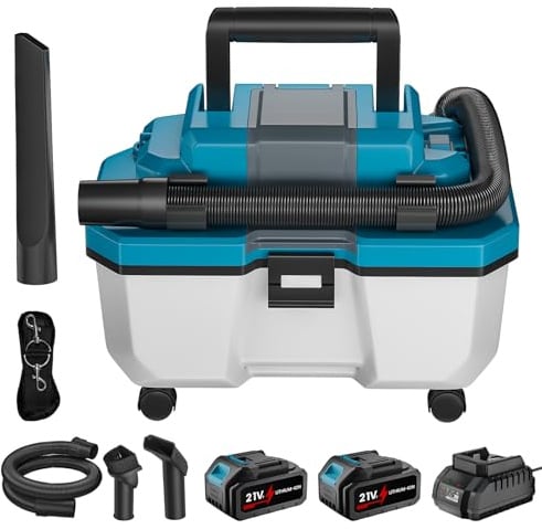 Akku-Nass-Trockensauger für Makita 18V Batterie, Industrie-Sauger mit HEPA-Filter, Universaldüse, 15kpa, 10L Tragbarer Werkstattsauger für Zuhause, Garage, Auto und Werkstatt (3000mah Akku*2)