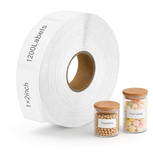 Wosyoodo 1200pcs Étiquettes Autocollantes avec Ligne de Déchirure Amovibles | Étiquettes Adhésives pour Pots à Confiture, Bocaux, Épices, Boîtes de Rangement et Contenants Alimentaire(25x50m)