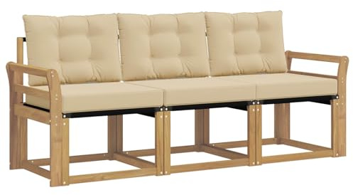 vidaXL Outdoor-Sofagarnitur mit Kissen 3 pcs Weiß und Beige, Gartenmöbel, strapazierfähiges Outdoor-Sofa, Loungeset für die Terrasse, Komfort beim Sitzen