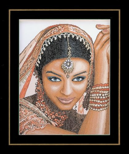 Lanarte Kreuzstich Stickpackungen Gezählter Kreuzstichbilder Set INDISCHE FRAU Wanddekoration Handarbeit Set für Erwachsene 39 x 49 cm DIY Deko Bastelset Handwerker Kreative Geschenkset
