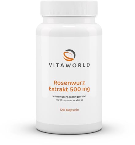 3er Pack Vita World Rhodiola Rosea Rosenwurz Extrakt 500mg 3 x 120 Kapseln Vegan Apotheker-Herstellung 3% Rosavin