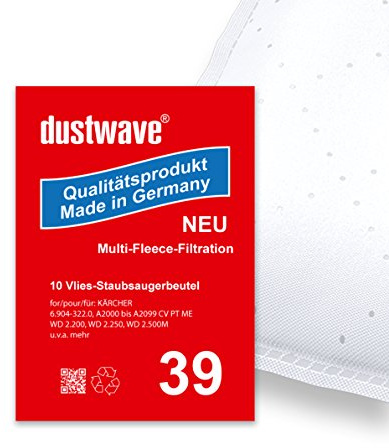 Sparpack - 5 Staubsaugerbeutel passend für Kärcher WD 2.500 M Staubsauger - dustwave® Markenstaubbeutel - Made in Germany