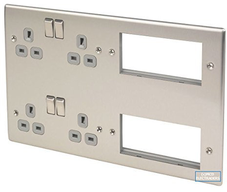 BG Nexus NBS222EM8G-01 Combination Multi-Media Plate Brushed Steel 2 x 2 Gang + 2 x 4 Module