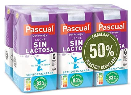 Pascual - Leche Pascual Semidesnatada Sin Lactosa - Bienestar Animal - Pack 6 x 200 ml