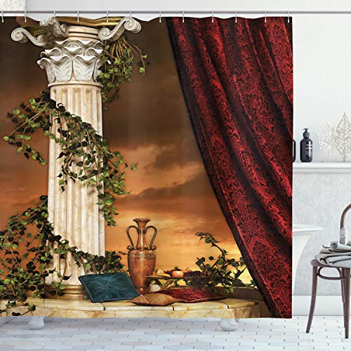 ABAKUHAUS Gothique Rideau de Douche, Paysage Grec Sunset, Tissu Ensemble de Décor de Salle de Bain avec Crochets, 175 cm x 200 cm, Multicolore