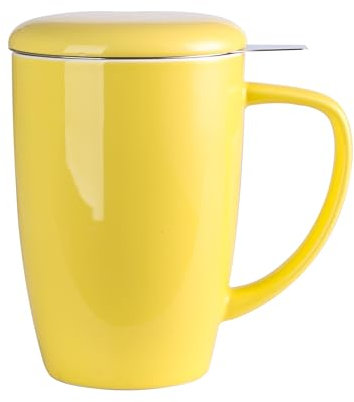 LOVECASA, Tasse à Thé avec Infuseur en Porcelaine, Mug avec Filtre en Acier Inoxydable, 450 ML Tasse avec Couvercle- Jaune