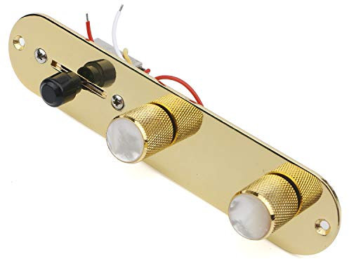 Unxuey Guitar Gold 3 Way Fully Loaded Control Plate Prewired Loaded Switch Wiring Harness Knobs for Fender Tele Telecaster Electric Guitar