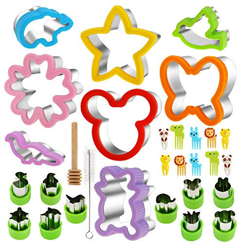 Pwsap Brot Gemüse Ausstechformen mit Komfortgriff, Tierformen Edelstahl Cookie Fondant Plätzchen Ausstecher für Kuchen, Keks, Obst, Sandwich, Gemüseschneider Set mit Zahnstocher und Bürste