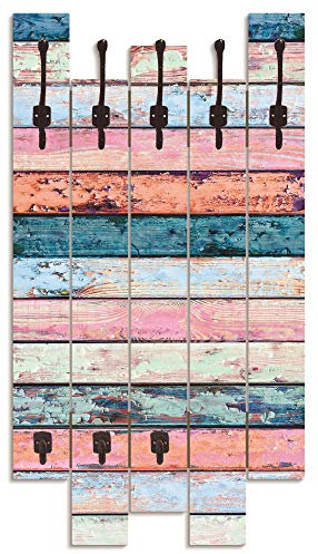 ARTLAND Wandgarderobe Garderobenpaneel Holz mit 8 Haken 63x114 cm Design Garderobe mit Motiv Natur Landhausstil Bunt J4SK