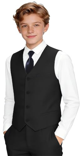 Boihedy Boys Dress Suit Formal Vest and Pant Set - Black - 10 Years
