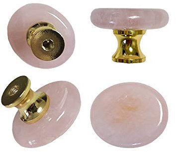 UULU 4pcs Original Stone Knobs Natural Crystal Pulls Handles for Drawer Cabinet Door Cupboard Dresser Home Office DIY with Two Length Screws (Rose Quartz)