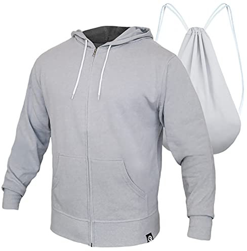 Quikflip 2-in-1 Wende-Rucksack Hoodie (wie auf SHARK TANK) Unisex Full Zip Hero Hoodie Lite, Meliert, grau, Small
