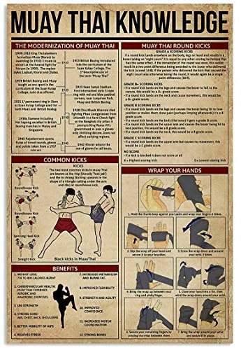 Muay Thai Knowledge Thailand Kampfposter als Dekoration, Geschenk für Kampfliebhaber, Kunst, Wanddekoration, Metallschild, Poster, 20,3 x 30,5 cm