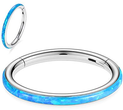hengkaixuan 20G Conch Hoop Ring Septum Schmuck Nahtloser Clicker Ring Daith Ohrringe Chirurgischer Stahl Turm Tragus Conch Piercing Schmuck Kleiner Hoop Ohrring Nasenring Silber 10mm Blau Opal