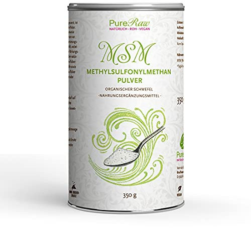 MSM-Pulver Methylsulfonylmethan Kristalle Organischer Schwefel - Premium-Qualität 99,9% Rein Geruchlos - Organic Sulfur Powder | PureRaw 350g