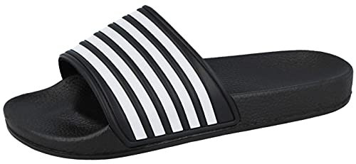 Yinka Shoes Mens Stripe Sliders Black White UK 9