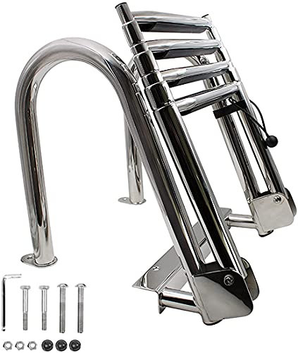 MeTikTok Badeleiter Teleskopisch Bootsleiter 4 Stufen Leiter Für Pool/Boot, Pontoon Marine Folding Yacht Deckleiter Klappbar Ponton Bootsleiter Mit Heckeintritt Mit Griffen & Breitem Pedal