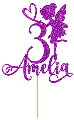 Personalised Fairy Gltter Cake Topper- Purple Any Custom Name & Age Glitter Cake Decoration and Sprinkles - Happy Birthday Decorations - Personalised Toppers for Cakes by Cakeshop
