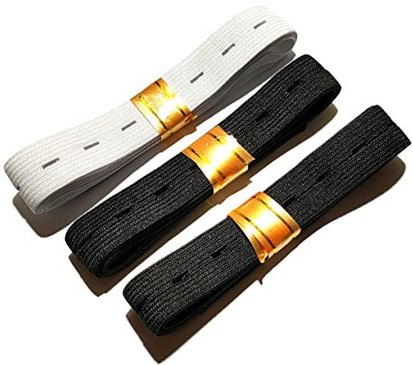 Mondo Idea Lot de 3 élastiques avec œillets pour coudre bande élastique en polyester artisanale, bricolage, ruban pour couture, accessoires de mercerie et couture Blanc et noir (20 mm x 90 cm)