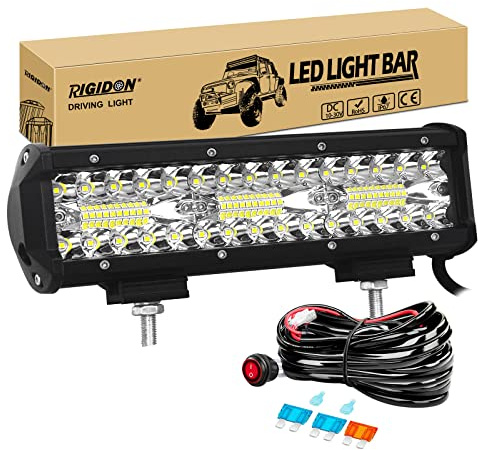 RIGIDON 9 pulgadas 23 cm 180W barra de luz led y 12v cableado kit 6000K | lámpara de conducción, barras luminosas led, para off road camión coche ATV todoterreno 4x4 vehículos, blanca, impermeable