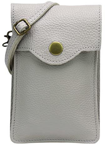 SH Leder Damen Handytasche Umhängetasche Geldbörse Multifunktion Beutel Schultertasche aus Echtleder Verstellbar Schultergurt Handy bis 6.8 Zoll 12x19cm ADA G3282 (Hellgrau)