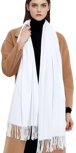 Gragengs Pashmina Schals und Wraps Schals für Damen Hochzeit Party Winter Warme Lange Solid Color,Weiß