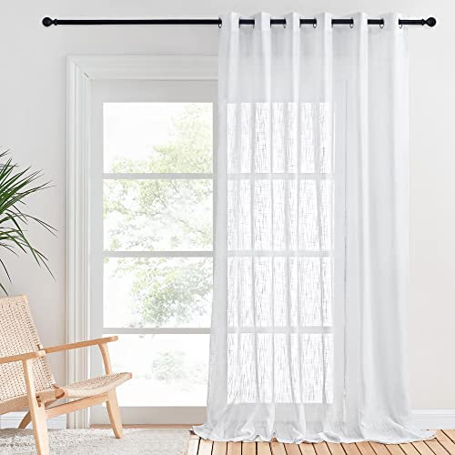 PONY DANCE Linen Look Voile Curtain 1 Panel for Room Divider - White Net Curtain for Living Room/Bedroom/Patio Door, Elegant Eyelet Top Windows Decor Lightweight Sheer Panel, 80 x 95 Inches