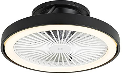 Qazqa - Modern Smarter Deckenventilator mit beleuchtung schwarz 54cm inkl. LED Dimmbar mit Fernbedienung - Dave Dimmer I Dimmbar I Wohnzimmer I Schlafzimmer - Stahl Rund - I LED