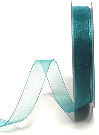 s.dekoda Schleifenband 50m x 15mm Türkis - Petrol Organza Chiffon Geschenkband Organzaband [1350-246]