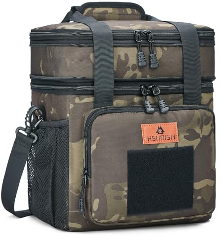 HSHRISH Large Insulated Lunch Bag for Man, Double Layer Large Cooler Bag for Men Adults Waterproof Leakproof Durable Lunch Bag for Work Picnic Camping Day Trips 22L, Black Camouflage