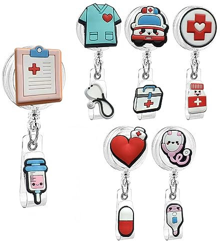 MFCGHXR Lot de 6 porte-badges d infirmière rétractables, porte-badge pour dessin animé, Porte Badge Enrouleur, Accessoires pour infirmières, cadeau pour infirmières, médecins, bénévoles