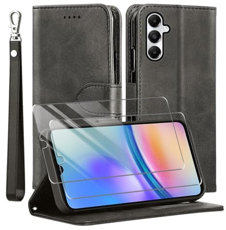 MQERYBV Coque pour Samsung Galaxy A05s,avec Verre trempé Protection écran,Antichoc TPU Housse en Cuir PU Portefeuille Etui [Béquille] [Fentes pour Cartes],Flip Case pour Samsung Galaxy A05s- Noir