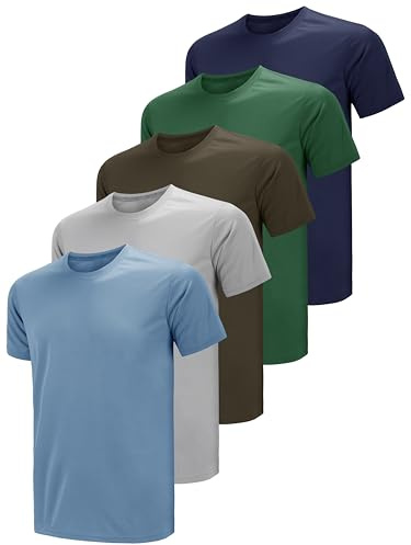 Teesmen T-shirt da uomo a tinta unita, confezione da 5 magliette a maniche corte, girocollo, sportive, in cotone, abbigliamento da lavoro per ragazzi, palestra, corsa, allenamento, magliette da uomo,