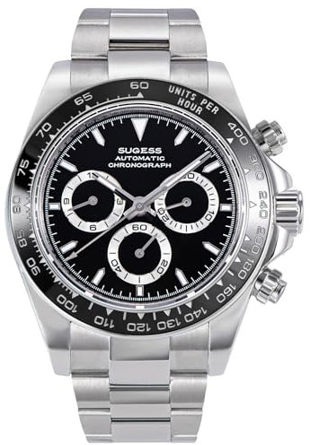 Sugess S418-2.005.S Chrono Racing Herrenuhr Chronograph mit Keramik-Lünette 41 Rubin Silber, Silber, Armband