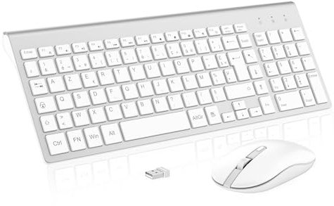 Ensemble Clavier et Souris sans Fil, cimetech Claiver AZERTY Français, Pack Clavier et Souris, Set Silencieux avec Récepteur Nano USB 2.4GHz, Compatible avec Windows/MacOS, Windows PC Laptop - Argent