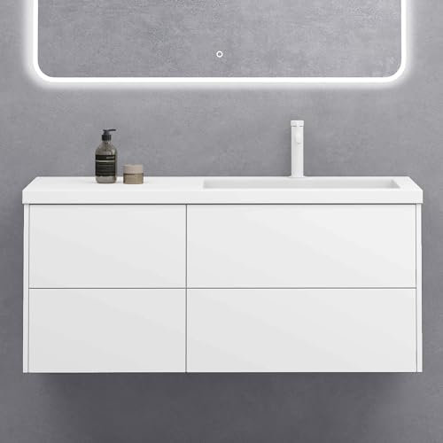 doporro Badezimmerschrank Badmöbel-Set Waschtisch mit Unterschrank Moment mit Soft-Close Wandmontage in matt weiß, BxTxH:120x46x54 cm, montagefertig inkl. Mineralguss-Waschbecken