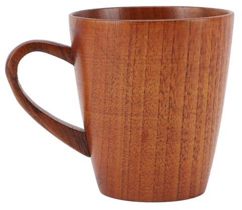 Fdit 250ml Handmade Wooden Mug with Handle, Small Wood Tea Cup for Coffee, Outdoor Travel