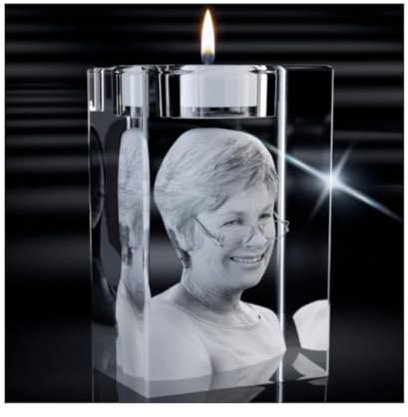 MXN Personalisierter 3D-Foto-Kristall-Kerzenhalter Mit Bild, Gravur - Geschenk für Geburtstag, Weihnachten, Muttertag (3D, 5 x 12 cm)