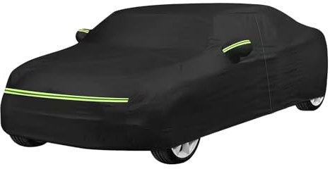 Bâche de voiture, imperméable, protection solaire, anti-rayures, anti-poussière, résistante aux intempéries, avec fermeture éclair et doublure en coton, pour SUV/hayon/berline (noir + vert, 2M+)