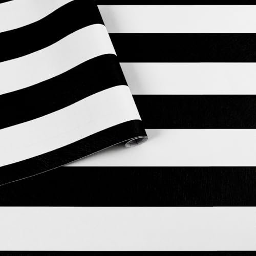Arthome Noir Blanc Autocollant Papier Peint, 44cmx6m Rayure Film Papier Moderne Auto Adhésif Imperméable Décoratif Vinyle Papier Peint pour Salon Chambre Coucher Comptoirs Armoires