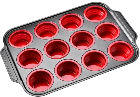 Silikon-Eierformen, multifunktionale Backform, 12 Mulden, tragbar, leicht zu lösen, Silikonform für Oreo, Schokolade, Kekse, Süßigkeiten, Mini-Kuchen, Gelee (rot)