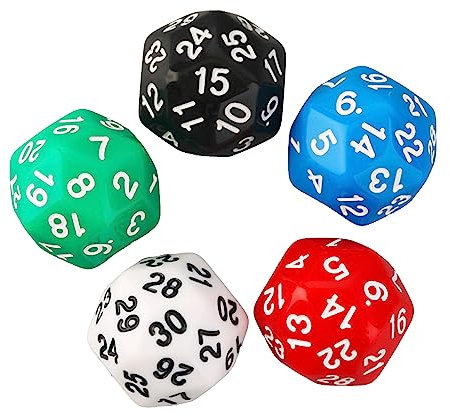 5 Stück 30-seitige Würfel D30 Polyedrisches Rollenspiel Würfelpaket RPG Brettspielwürfel Acrylwürfel Clubspiel Würfel Kits 30-seitiges Polyederwürfel Set 5-Farben Würfelsortiment Polyedrische Digitale