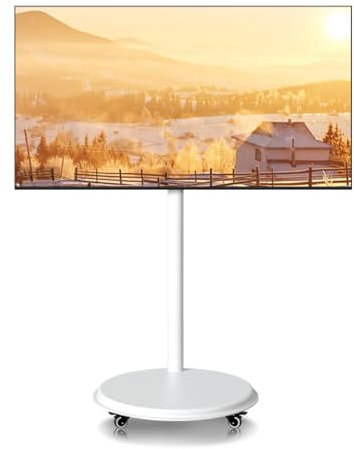 HILLPORT Blanco Soporte TV Ruedas para Televisores Planos Curvos de 24 a 43 Pulgadas, Soporte Suelo TV con Rotación de 360 Grados, de Altura Ajustable de hasta 30 kg, Máx. VESA 200X200mm SC50200W